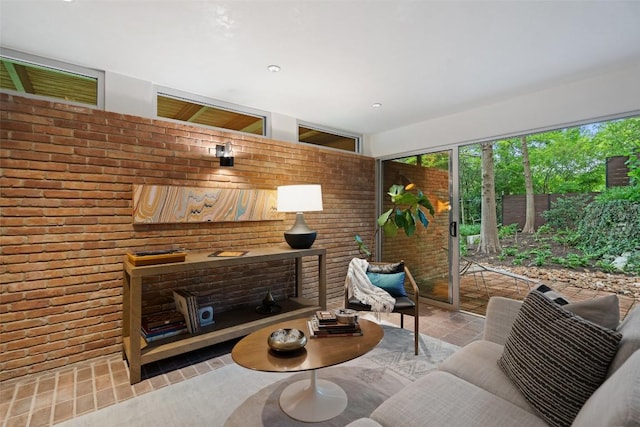 4506 Crestway Dr, Austin, TX 78731 - living room featuring brick wall