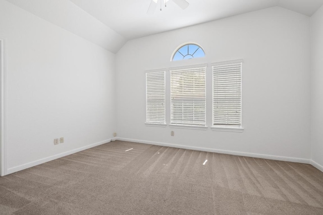 20936 Prestwick Dr, Hutto, TX 78634 - empty room with lofted ceiling, a ceiling fan, and carpet flooring