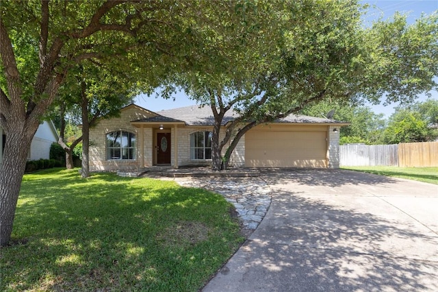 3203 Saint Genevieve Dr, Leander, TX 78641 - ranch-style house with a garage, concrete driveway, and stone siding