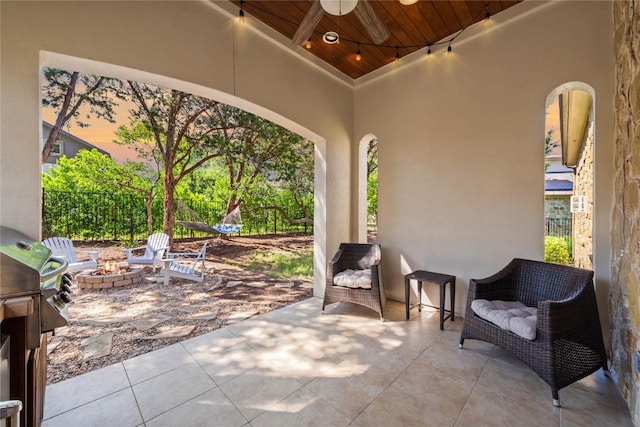 108 Kildrummy Ln, Lakeway, TX 78738 - view of patio / terrace with a fire pit and a ceiling fan