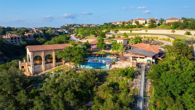 108 Kildrummy Ln, Lakeway, TX 78738 - aerial view of property's location with a pool area and nearby suburban area