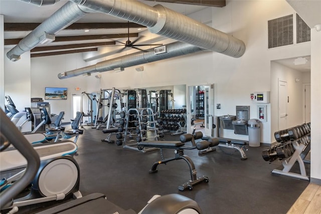 108 Kildrummy Ln, Lakeway, TX 78738 - gym featuring a high ceiling and ceiling fan