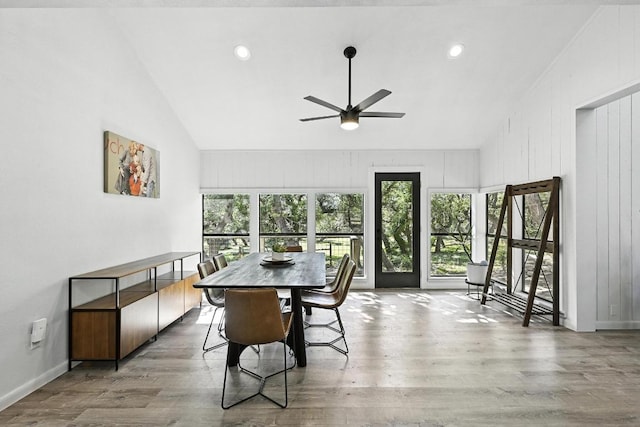11803 Jess Dr, Austin, TX 78737 - dining space featuring lofted ceiling, a ceiling fan, wood finished floors, and recessed lighting