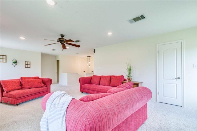 200 S Prairie Ln, Georgetown, TX 78633 - living room with light carpet, recessed lighting, and ceiling fan