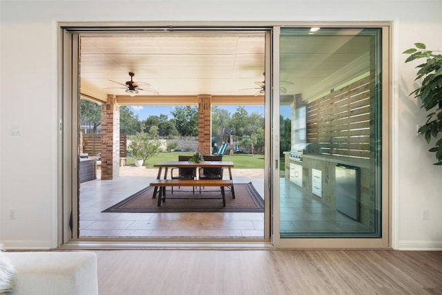 2541 Reunion Blvd, Austin, TX 78737 - doorway with a ceiling fan and wood finished floors