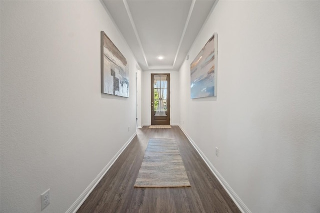 2541 Reunion Blvd, Austin, TX 78737 - doorway featuring dark wood finished floors and a raised ceiling