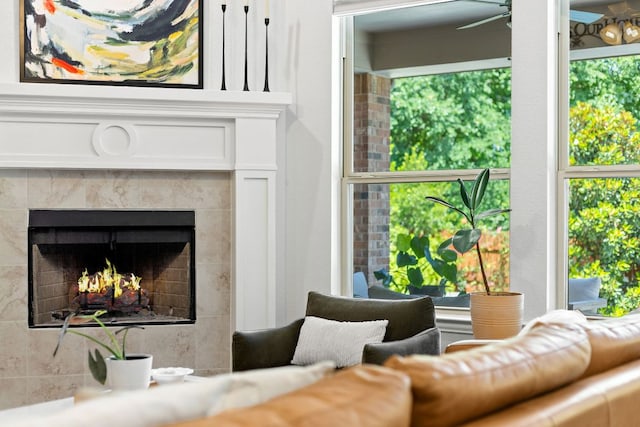 2977 Diego Dr, Round Rock, TX 78665 - living area with a tiled fireplace
