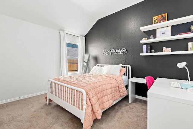2977 Diego Dr, Round Rock, TX 78665 - carpeted bedroom featuring vaulted ceiling and a textured wall