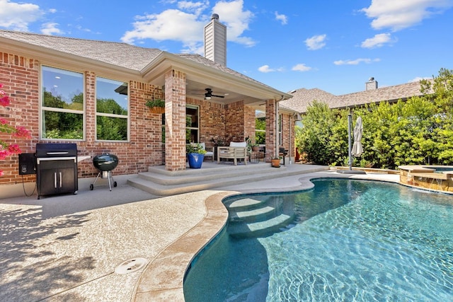 2977 Diego Dr, Round Rock, TX 78665 - view of swimming pool featuring a ceiling fan, a patio area, and grilling area