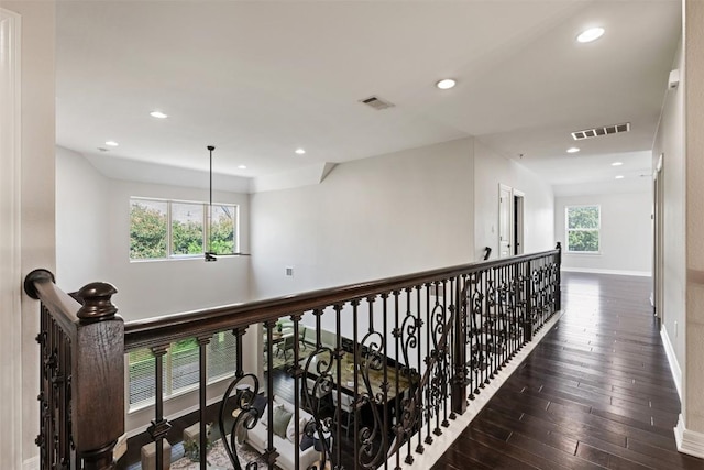 201 Montalcino Blvd, Austin, TX 78734 - hallway featuring hardwood / wood-style floors, recessed lighting, and an upstairs landing