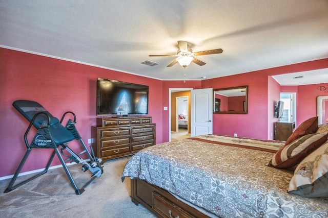6401 Quinton Dr, Austin, TX 78747 - bedroom featuring carpet flooring, a textured ceiling, and a ceiling fan