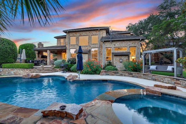14417 Heron Bay Cv, Bee Cave, TX 78738 - outdoor pool featuring a patio area, an in-ground hot tub, a gazebo, and area for grilling