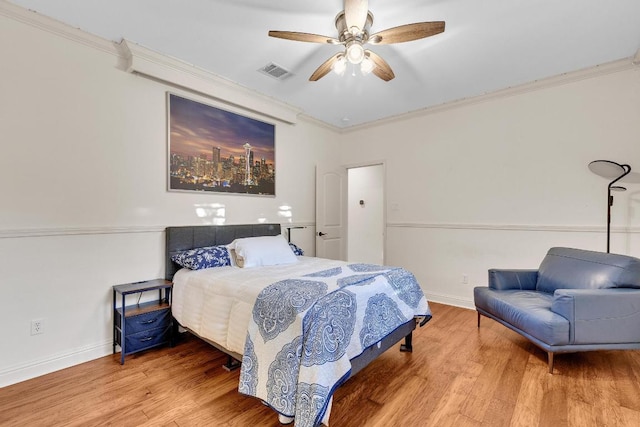 14417 Heron Bay Cv, Bee Cave, TX 78738 - bedroom featuring ornamental molding, wood finished floors, and ceiling fan