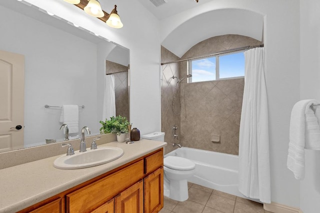 14417 Heron Bay Cv, Bee Cave, TX 78738 - full bathroom featuring tile patterned flooring, vanity, and shower / bath combination with curtain