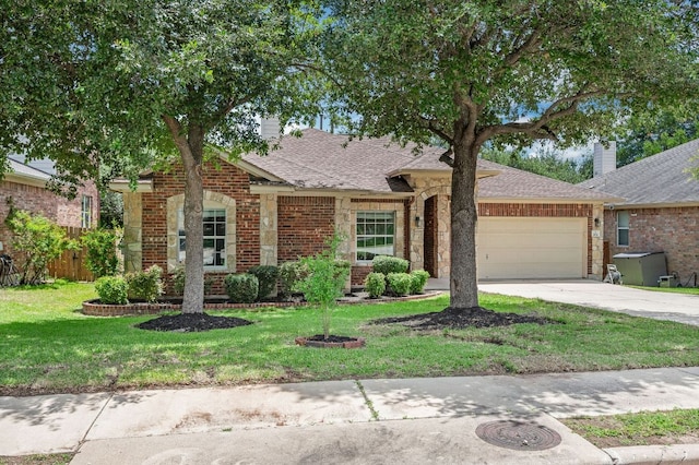 202 Muscovy Ln, Cedar Park, TX 78613 - view of front of home with an attached garage, a chimney, brick siding, and concrete driveway
