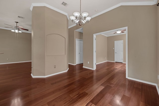 202 Muscovy Ln, Cedar Park, TX 78613 - spare room featuring ceiling fan, wood finished floors, crown molding, and a chandelier