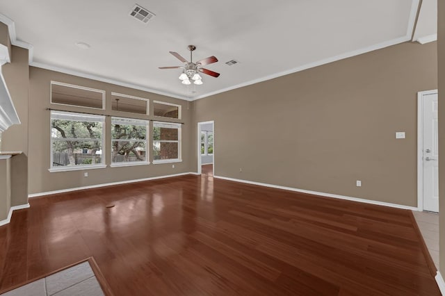 202 Muscovy Ln, Cedar Park, TX 78613 - unfurnished living room with ceiling fan, crown molding, and wood finished floors