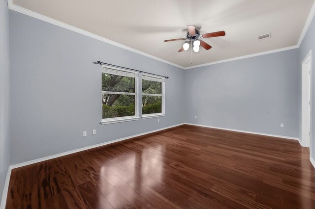 202 Muscovy Ln, Cedar Park, TX 78613 - empty room featuring a ceiling fan, wood finished floors, and ornamental molding