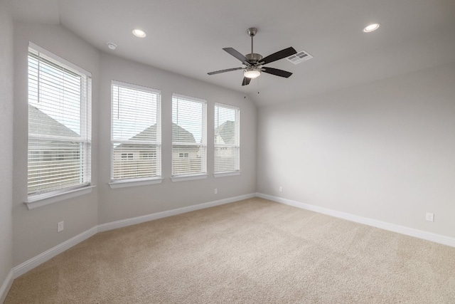 2321 Clear Pond Vw, Leander, TX 78641 - unfurnished room with light colored carpet, recessed lighting, ceiling fan, and vaulted ceiling