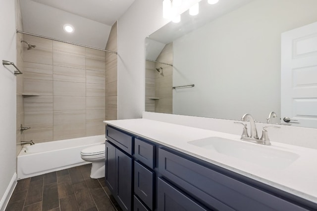 2321 Clear Pond Vw, Leander, TX 78641 - bathroom featuring vanity,  shower combination, recessed lighting, and wood finish floors