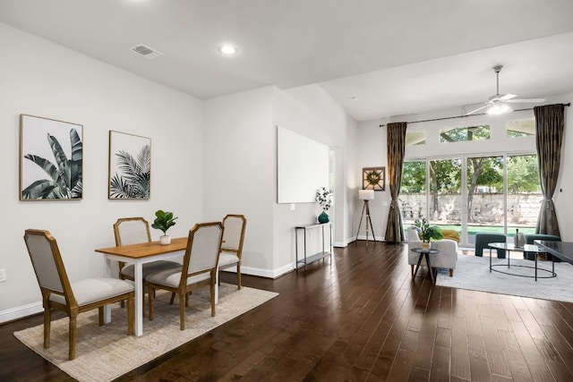 14016 Tyburn Trl, Austin, TX 78717 - dining room featuring dark wood-type flooring, ceiling fan, and recessed lighting
