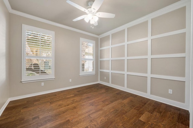 811 River Walk Trl, Georgetown, TX 78633 - unfurnished room with ornamental molding, dark wood-type flooring, and a ceiling fan