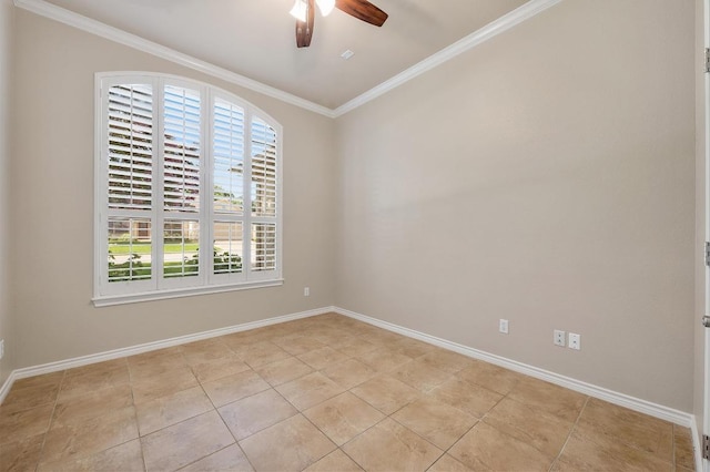 811 River Walk Trl, Georgetown, TX 78633 - spare room with a ceiling fan, crown molding, and light tile patterned floors