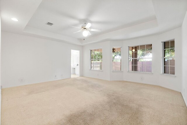 4917 Flaming Oak Cv, Austin, TX 78749 - unfurnished room with a tray ceiling, a ceiling fan, and light carpet