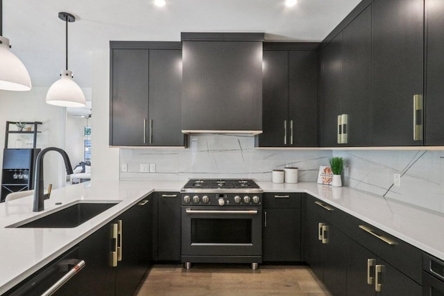 5700 Louise Ln, Austin, TX 78757 - kitchen featuring high end black range oven, dark cabinets, and light countertops