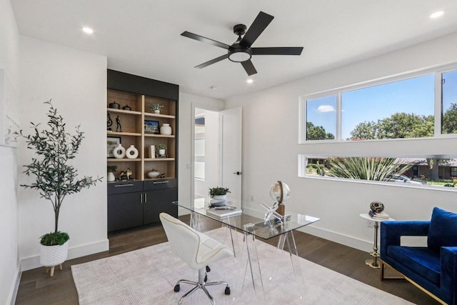 5700 Louise Ln, Austin, TX 78757 - office area with dark wood finished floors, recessed lighting, and a ceiling fan