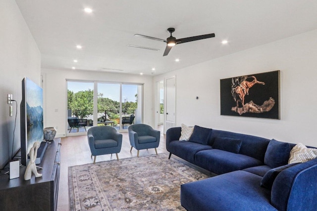 5700 Louise Ln, Austin, TX 78757 - living area with recessed lighting, wood finished floors, and a ceiling fan