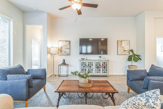 7901 Sunrise Ravine Pass, Lago Vista, TX 78645 - living area featuring wood finished floors and ceiling fan