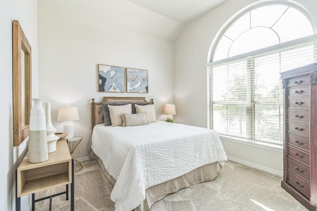 7901 Sunrise Ravine Pass, Lago Vista, TX 78645 - carpeted bedroom featuring vaulted ceiling and baseboards