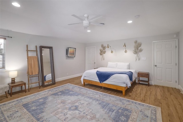 2119 Rabb Rd, Austin, TX 78704 - bedroom with wood finished floors, recessed lighting, and ceiling fan
