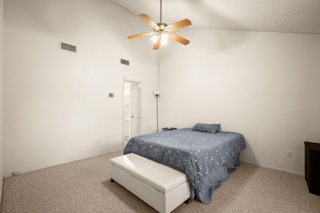 2810 Goldbridge Dr, Austin, TX 78745 - bedroom with carpet flooring, high vaulted ceiling, and ceiling fan