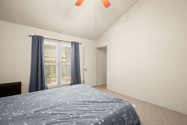 2810 Goldbridge Dr, Austin, TX 78745 - bedroom featuring lofted ceiling, light carpet, and a ceiling fan