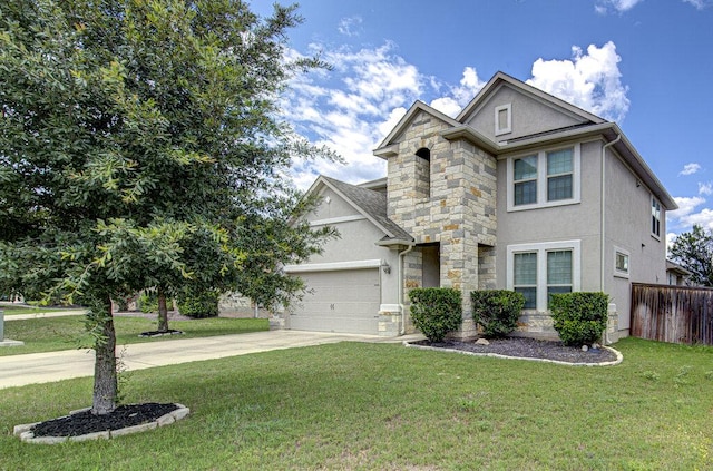 5821 Viejo Dr, Austin, TX 78738 - view of front of house with stucco siding, concrete driveway, stone siding, and a garage