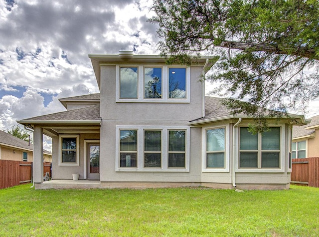 5821 Viejo Dr, Austin, TX 78738 - back of house featuring stucco siding, a patio area, and roof with shingles