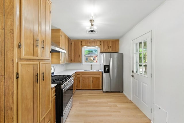 1302 S 2nd St, Killeen, TX 76541 - kitchen with appliances with stainless steel finishes, range hood, healthy amount of natural light, and light wood-style floors
