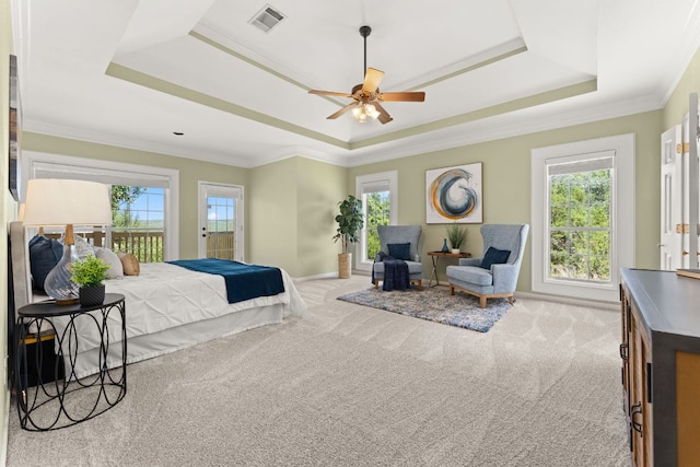 4206 River Place Blvd, Austin, TX 78730 - bedroom featuring a raised ceiling, multiple windows, carpet, and crown molding