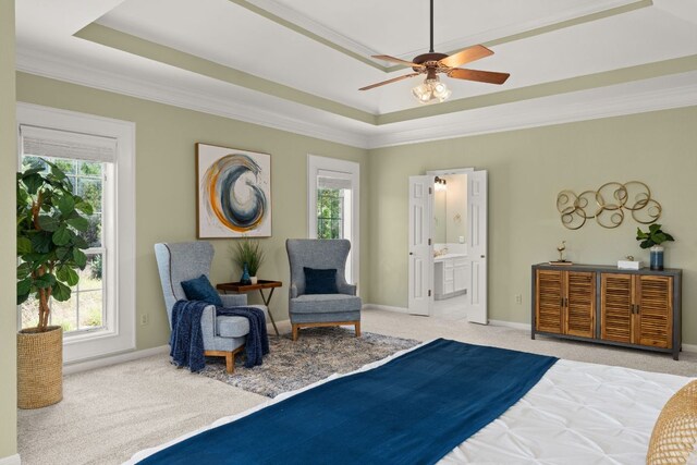 4206 River Place Blvd, Austin, TX 78730 - bedroom featuring carpet flooring, a raised ceiling, ornamental molding, and ensuite bathroom