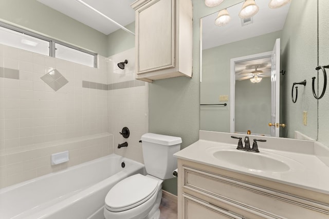 4206 River Place Blvd, Austin, TX 78730 - full bath with vanity, shower / bath combination, a ceiling fan, and a textured wall