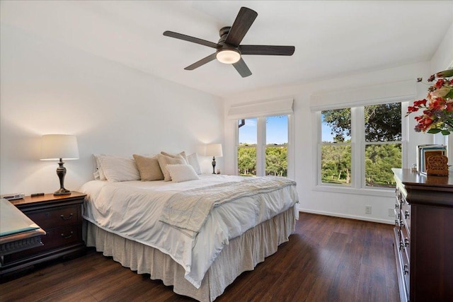 110 W Eagle Dr, The Hills, TX 78738 - bedroom featuring dark wood finished floors and ceiling fan