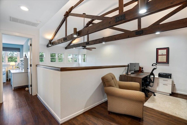 110 W Eagle Dr, The Hills, TX 78738 - office area featuring wood finished floors, recessed lighting, and a ceiling fan