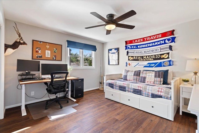 110 W Eagle Dr, The Hills, TX 78738 - bedroom featuring wood finished floors, a desk, and a ceiling fan