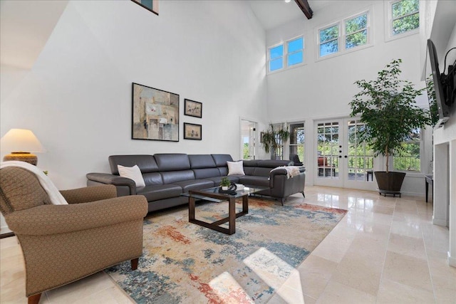 110 W Eagle Dr, The Hills, TX 78738 - living area featuring a towering ceiling, french doors, and plenty of natural light