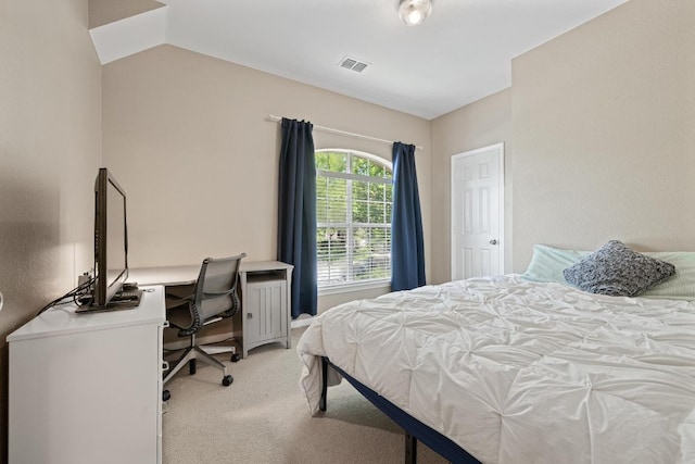 2743 Grimes Ranch Rd, Austin, TX 78732 - bedroom with light carpet, an office area, and lofted ceiling