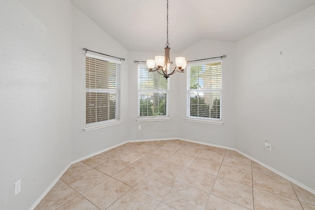 17729 Cahir Glen Cv, Pflugerville, TX 78660 - spare room featuring vaulted ceiling, a chandelier, and tile patterned flooring