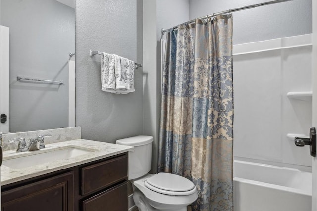 7016 Lickeen Ct, Austin, TX 78744 - full bathroom with vanity, shower / bath combo, and a textured wall