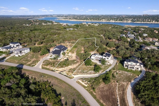 18509 Sugar Maple Dr, Lago Vista, TX 78645 - aerial overview of property's location featuring a large body of water and property parcel outlined
